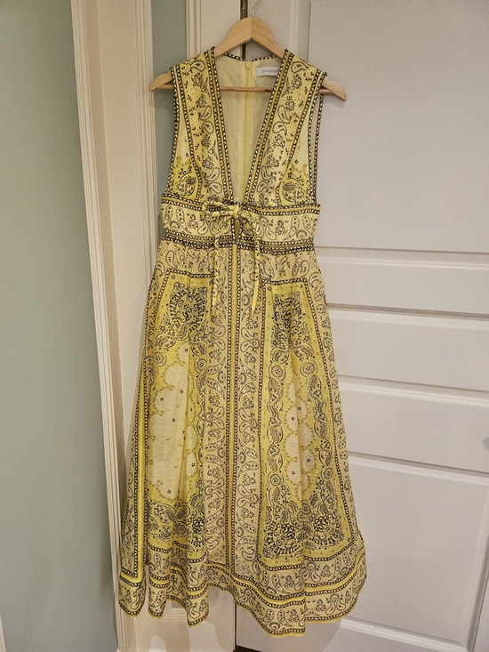 Zimmermann Dresses & Skirts - Zimmermann Yellow Paisley Tie-Waist V-Neck Midi Dress. No tags, Never Worn.